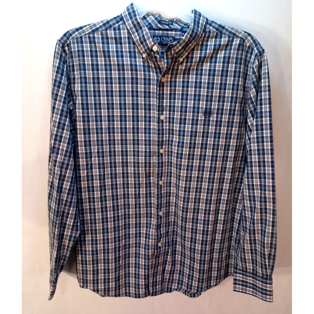 Men's Chaps Custom Fit Long Sleeve Button Down Shirt, XL, Plaid